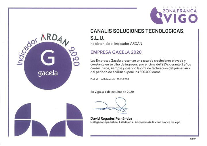 GRUPO CANALIS es reconocido por ARDÁN como EMPRESA GACELA (Vigo)