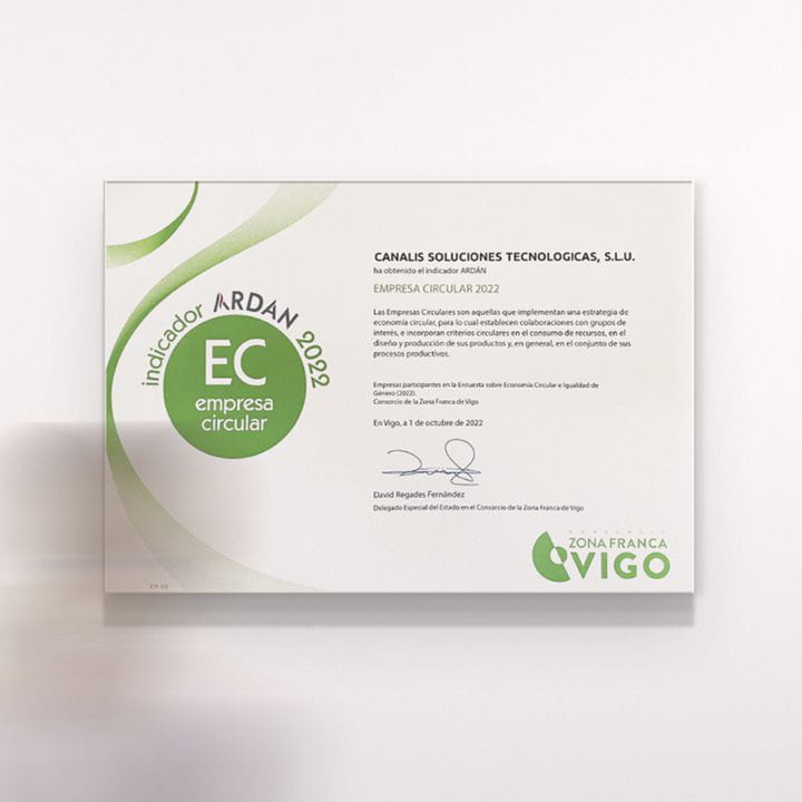 GRUPO CANALIS es reconocido por ARDÁN como EMPRESA INNOVADORA y EMPRESA CIRCULAR (Vigo)